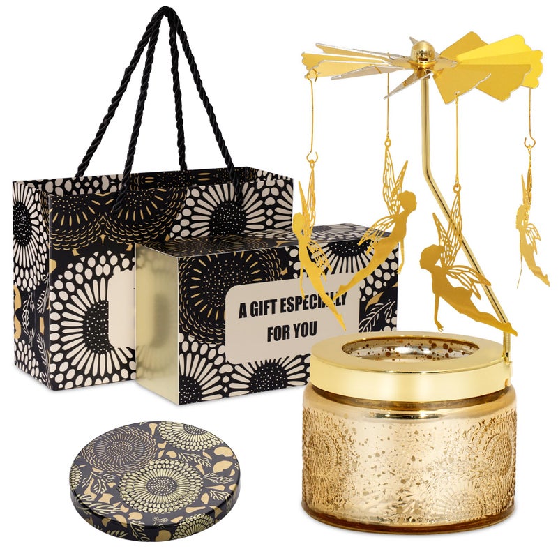 Birthday Gifts for Women, Gold Metal Fairy Rotating Scented Candles, Lavender Candles Gifts for Women 25 Hour Burn, Romantic Nature Soy Wax Candle Gift Set for Christmas, Anniversary, Valentine (3oz)